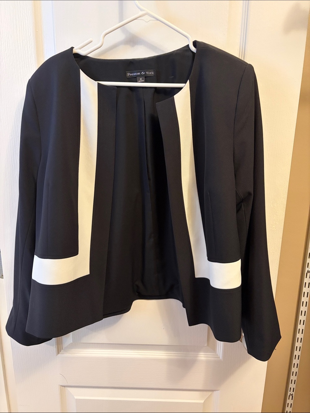 Preston & York Black and White Collarless Contrast Jacket